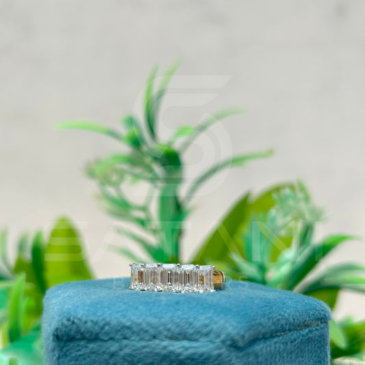 5 Stone Emerald Cut Moissanite Ring | 6x4MM Moissanite Band in 14K Gold | Anniversary or Wedding Ring for Women | Elegant Gold Stackable Ring