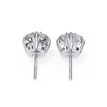 7mm Round Moissanite Stud Earrings, 3-Prong Basket Setting, 2.8 CTW Each / 3.7 CTW Total, 925 Sterling Silver, Hypoallergenic, Luxury Gift for Women