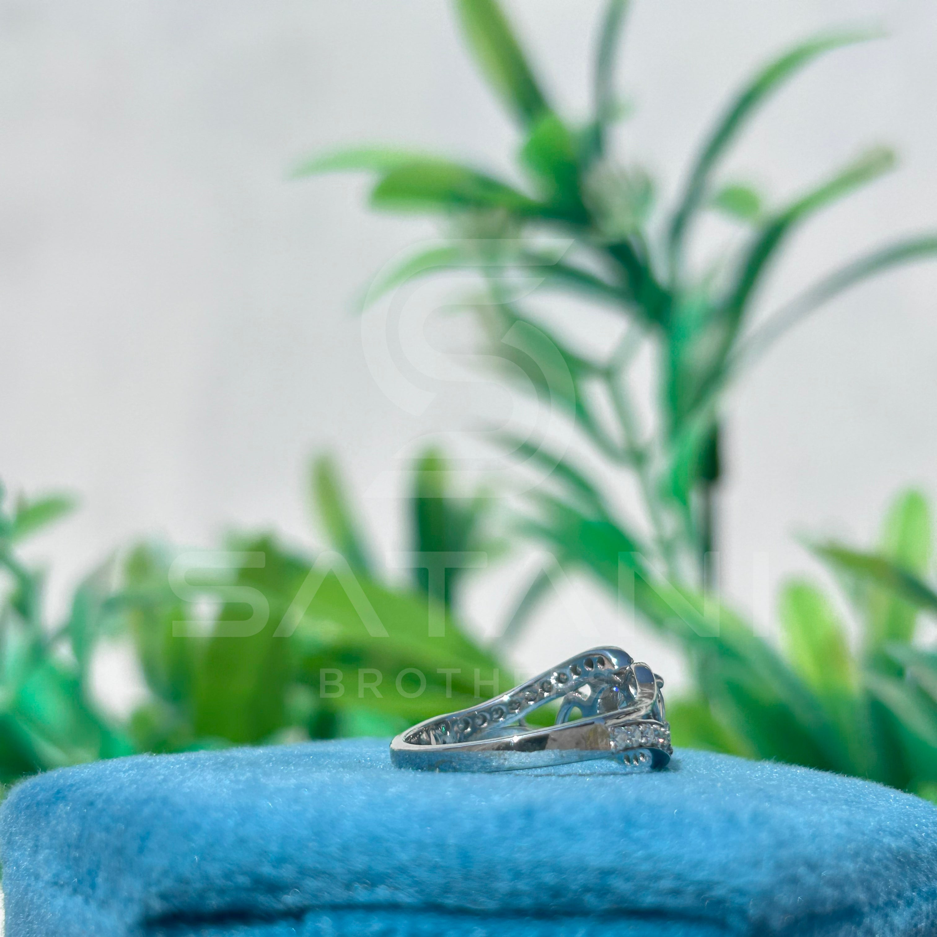 Heart Design Moissanite Engagement Ring | Sterling Silver Pave Band | Romantic Promise Ring | Unique Bridal Jewelry for Her | Sparkly Gift Idea