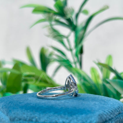 Pear Shaped Diamond Halo Engagement Ring, 10K White Gold Teardrop Ring, Unique Bridal Jewelry Gift