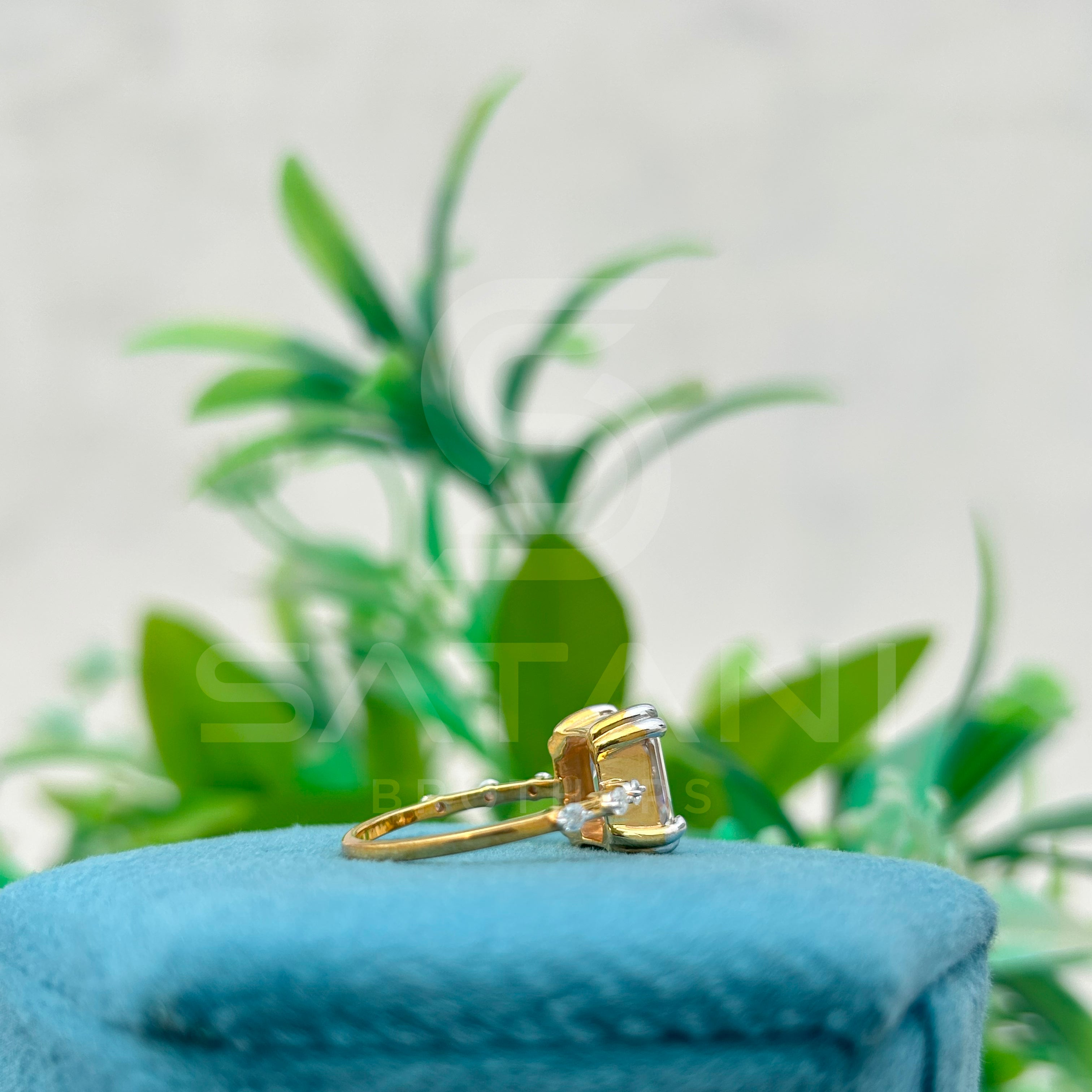 Emerald Cut Moissanite Ring with Side Accents | Two-Tone Yellow Gold & Silver Engagement Ring | Unique Vintage-Inspired Bridal Ring