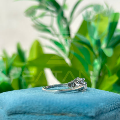 cushion Cut Diamond Three Stone Engagement Ring with Princess Cut Side Stones