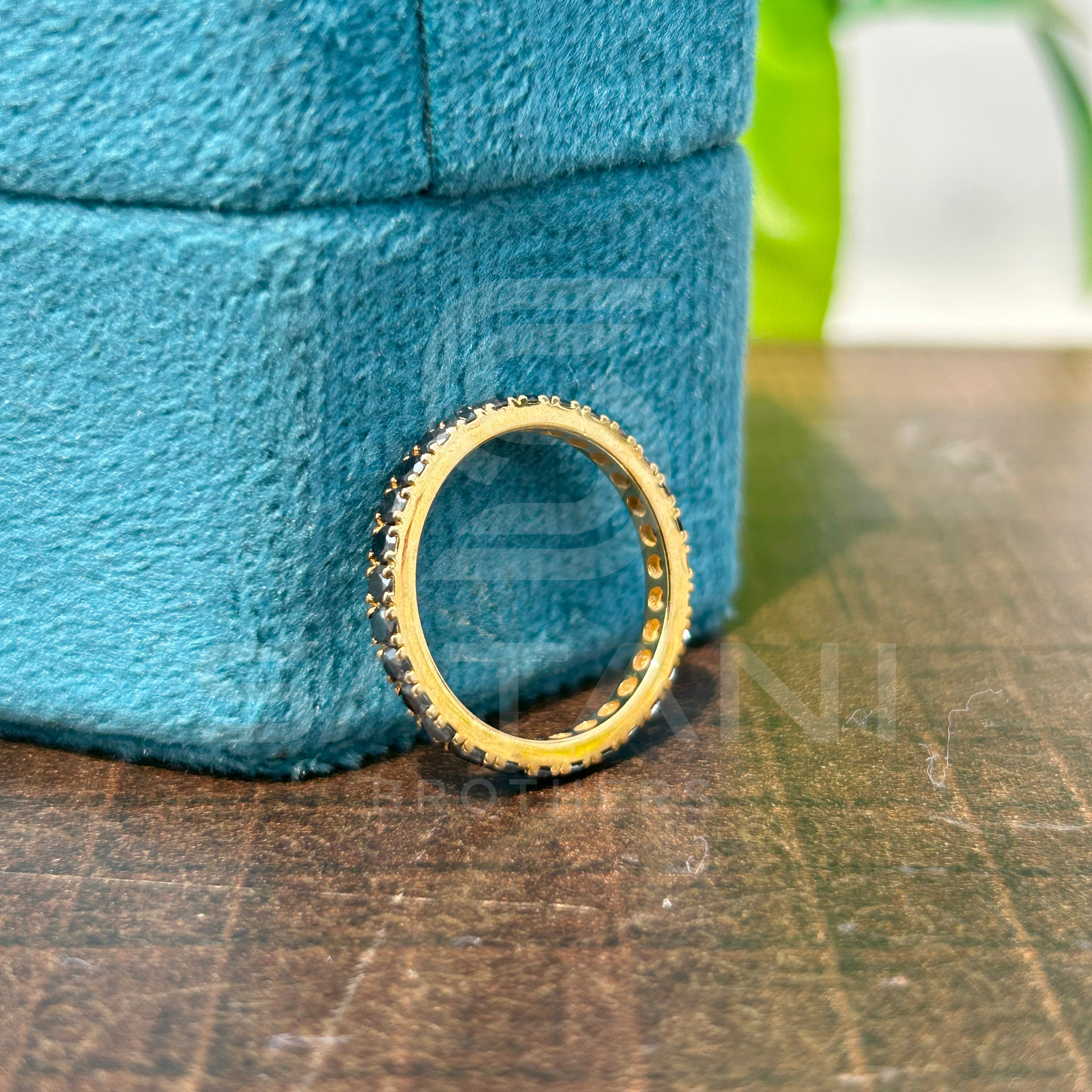 Elegant Black Moissanite Eternity Band in Gold | Timeless Stackable Ring