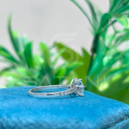 "8mm Round Moissanite Engagement Ring – 1.9 CT Six Prong Pave Band, Classic Moissanite Proposal Ring, D Color VVS Clarity"