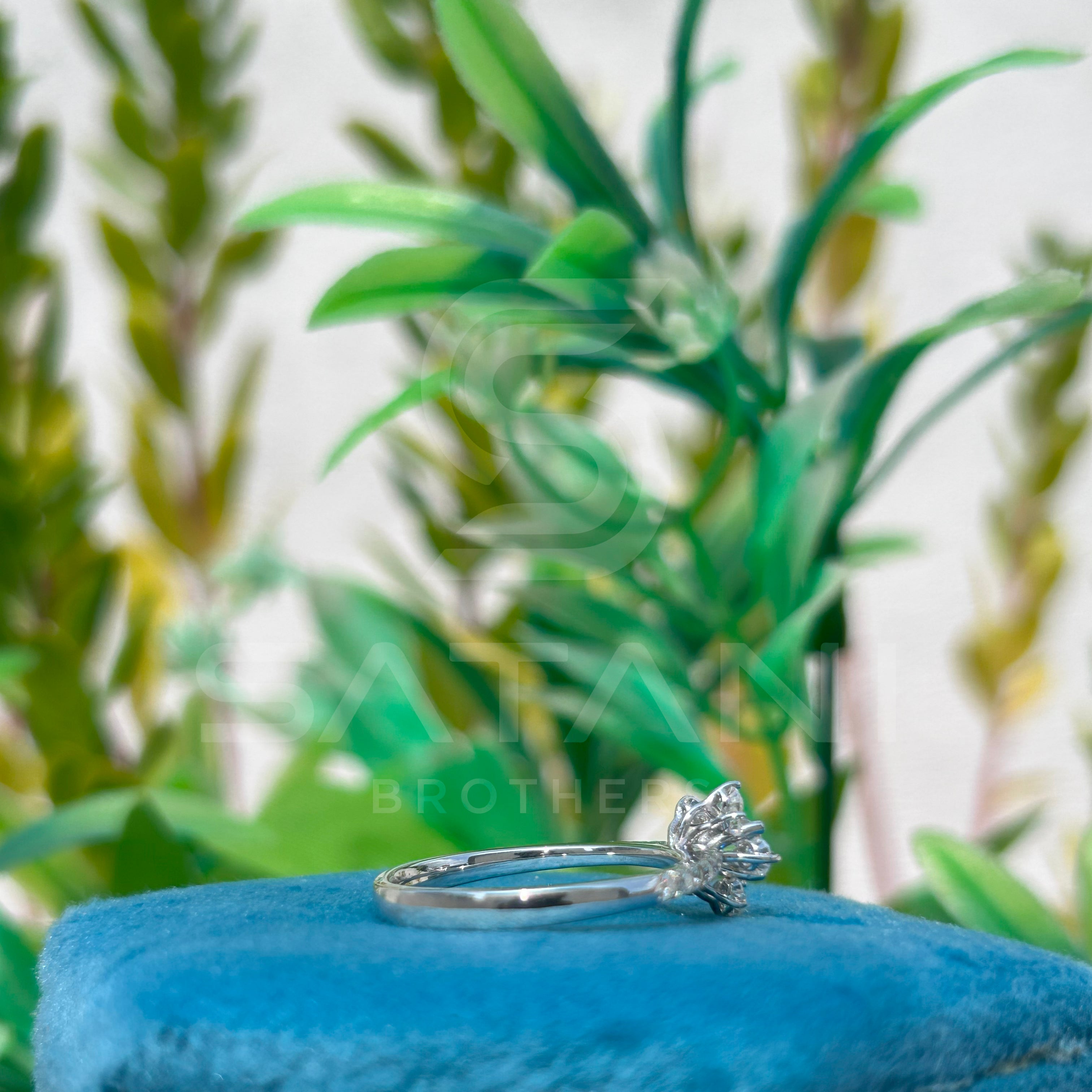 Floral Moissanite Engagement Ring – Sparkling Cluster Diamond Design