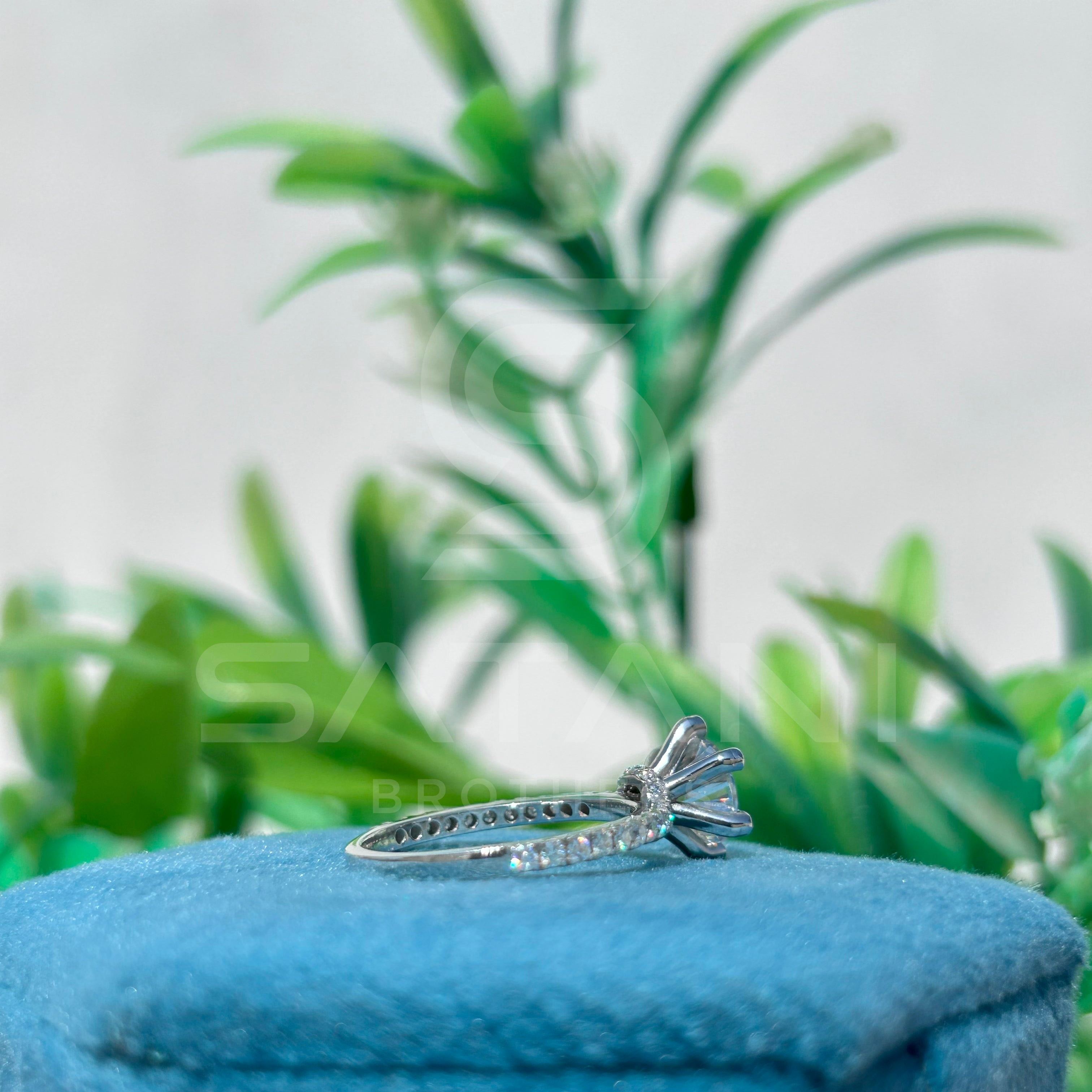 Classic Moissanite Solitaire Engagement Ring | 6-Prong Round Cut with Pave Band | Dainty Sparkling Proposal Ring | Timeless Bridal Jewelry