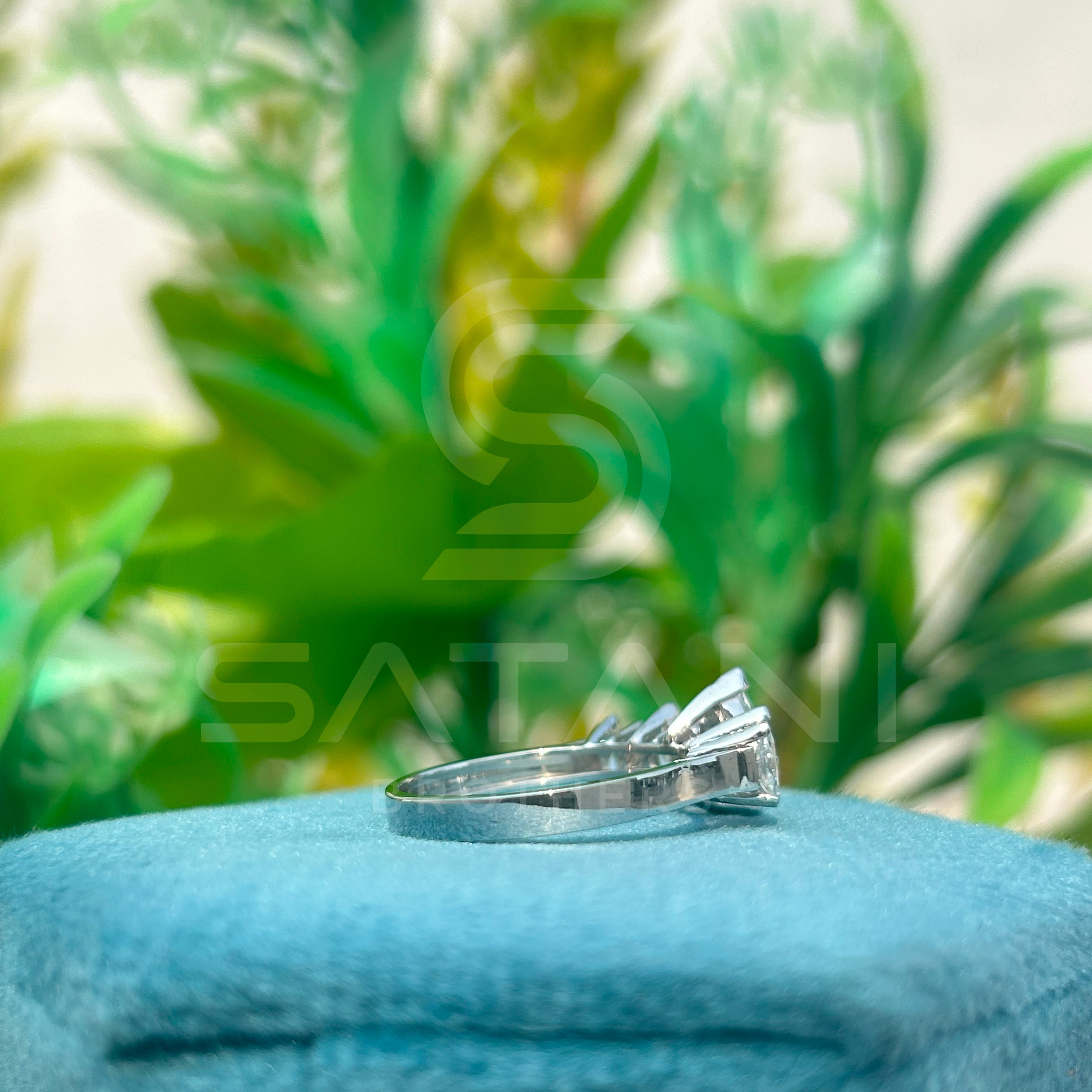 Marquise and Round Cut Moissanite Ring | Dainty Alternating Stone Band | Unique Anniversary or Stacking Ring | 925 Silver or Gold Finish