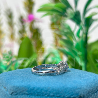 Moissanite Engagement Ring | Double Row Pavé Band | Round Cut | Sterling Silver | Dainty Sparkling Bridal Ring | Proposal Jewelry
