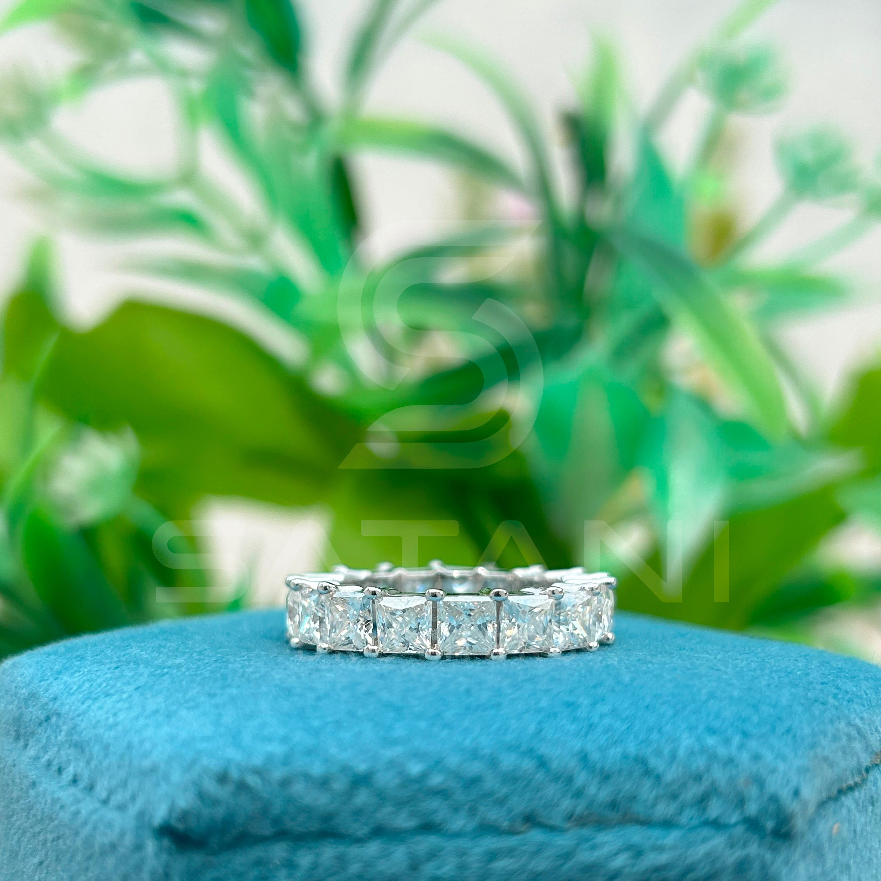Radiant Cut Moissanite Eternity Band | Full Eternity Ring in White Gold | Bold Statement Wedding Band | Sparkling Anniversary Ring