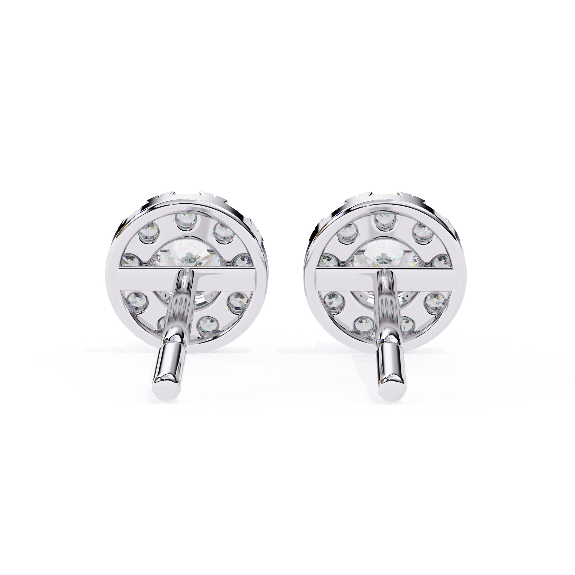 Round Diamond Halo Stud Earrings in 925 Sterling Silver – 0.27 Ct Total, Center 3.2 mm & Side 1.6 mm Diamonds, 2g