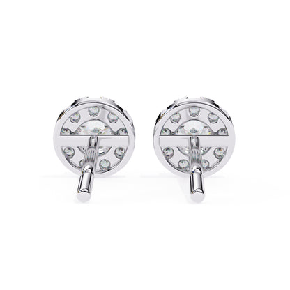 Round Diamond Halo Stud Earrings in 925 Sterling Silver – 0.27 Ct Total, Center 3.2 mm & Side 1.6 mm Diamonds, 2g