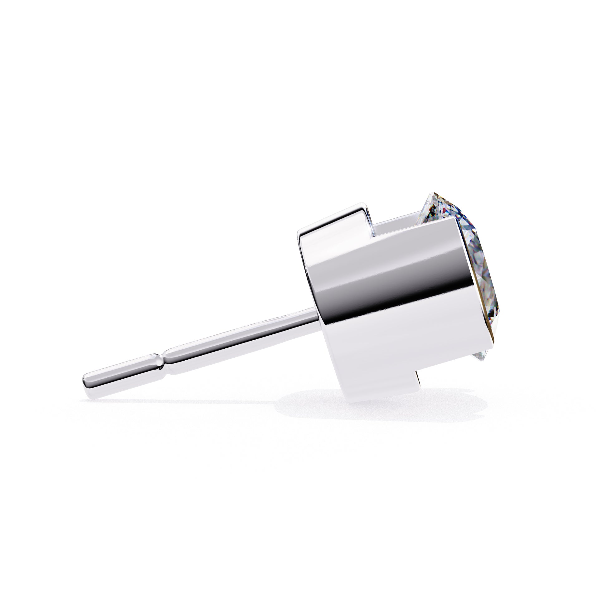 Side view of a 925 silver round diamond stud earring with a unique prong design, highlighting its elegant craftsmanship.
