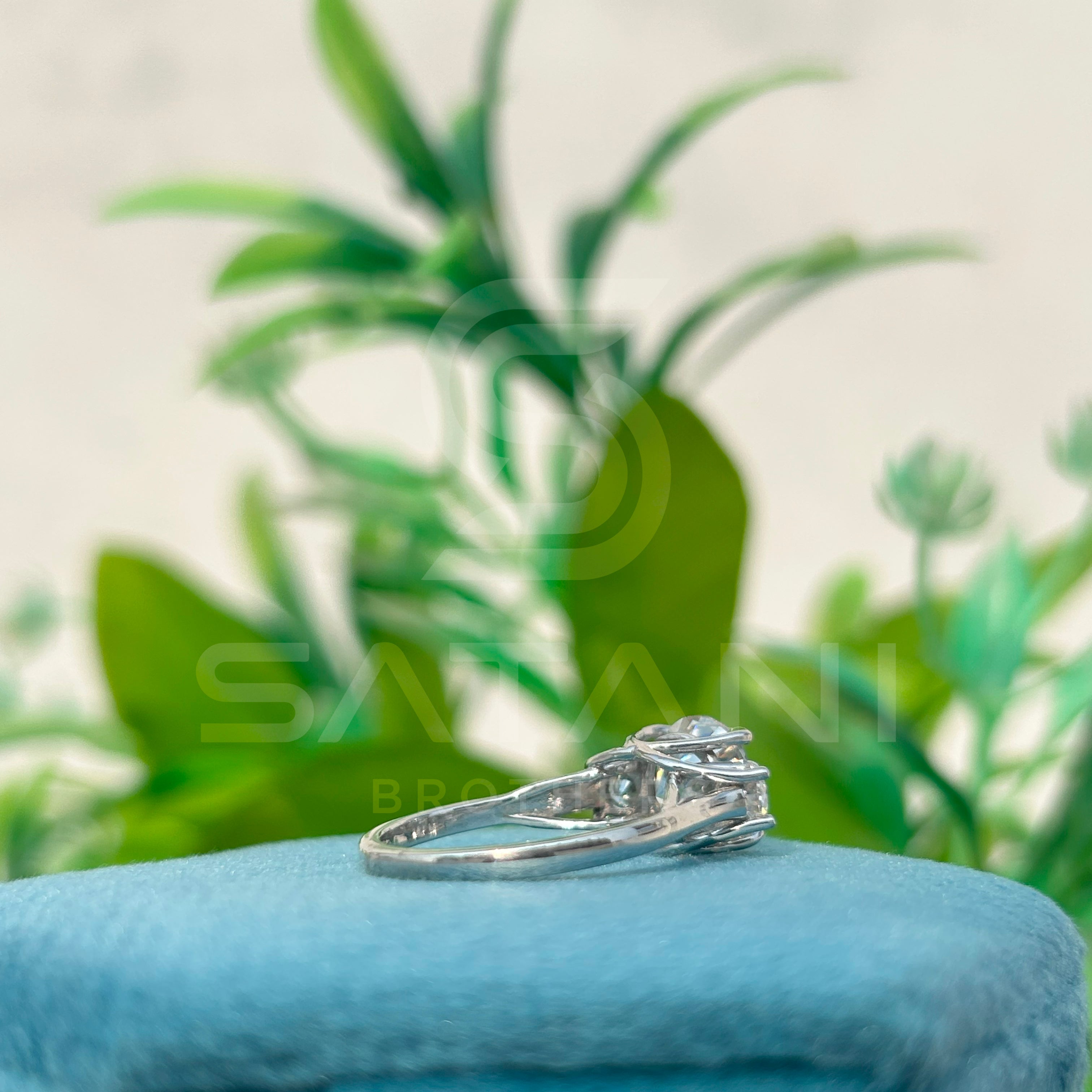 Three Stone Moissanite Engagement Ring | Round Cut Trilogy Ring in White Gold | Sparkling Anniversary or Proposal Ring | Classic Bridal Jewelry