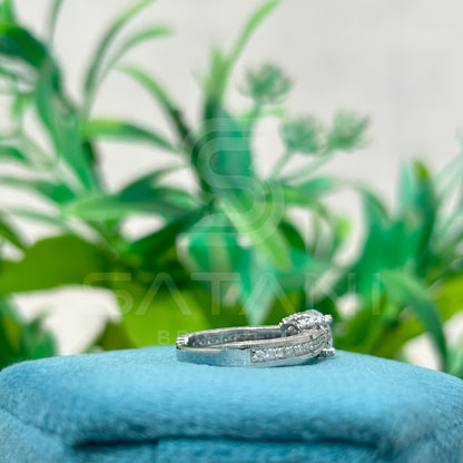 Round Cut Diamond Solitaire Engagement Ring, 10K White Gold Classic Bridal Ring, Pave Band Wedding Jewelry