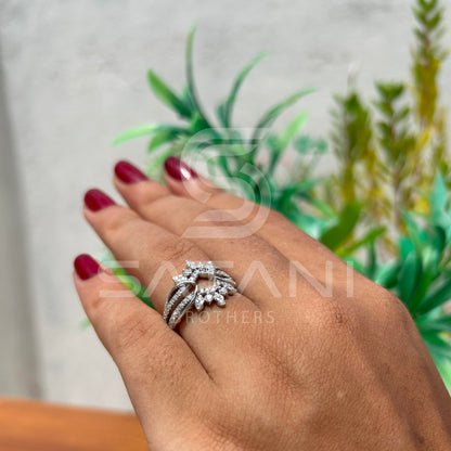 "Floral Inspired Moissanite Cluster Ring in Solid Gold – Unique Engagement & Cocktail Jewelry"