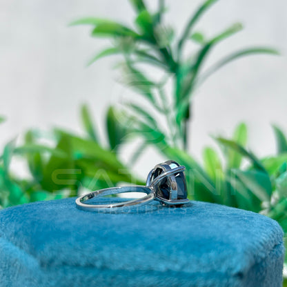 Elegant Black Moissanite Engagement Ring – White Gold Finish