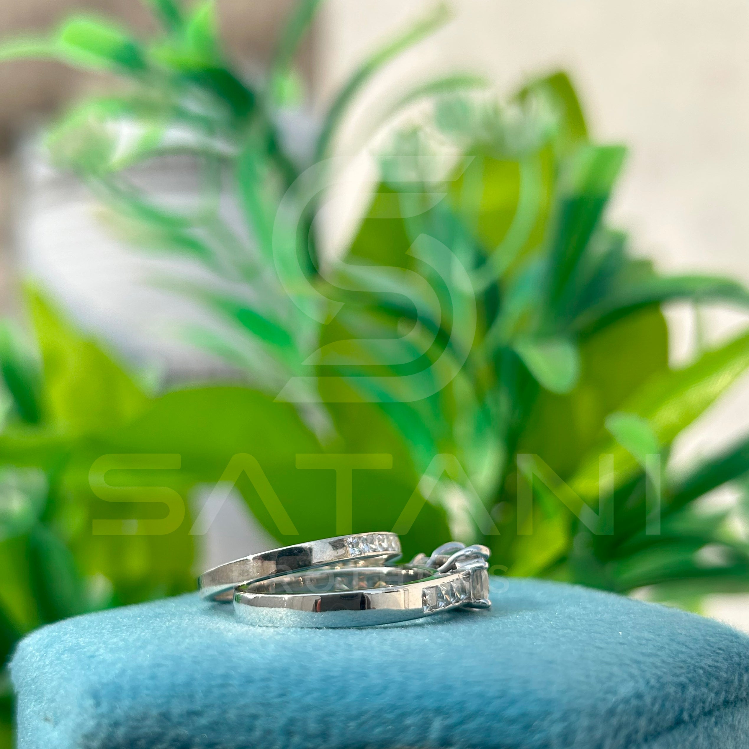 Princess Cut Moissanite Bridal Ring Set – Three Stone Engagement Ring with Matching Eternity Wedding Band, Sterling Silver/White Gold