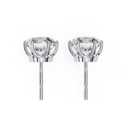 7mm Round Moissanite Stud Earrings in 925 Sterling Silver – 2.5 Carat, Lightweight 1.0g