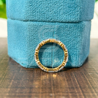 “Gold Eternity Band with Round & Emerald Cut Diamonds – Dainty Full Eternity Ring, Unique Stacking Band, Anniversary or Wedding Ring”