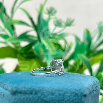 Emerald Cut Moissanite Engagement Ring – Dainty Pavé Band Moissanite Jewellery in White Gold, Elegant Bridal & Anniversary Ring by Satani Brothers