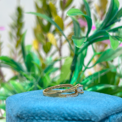 Gold Moissanite Engagement Ring | Round Cut Solitaire with Pave Band | Dainty Split Shank Ring | Minimalist Promise Ring | 925 Gold Plated Silver