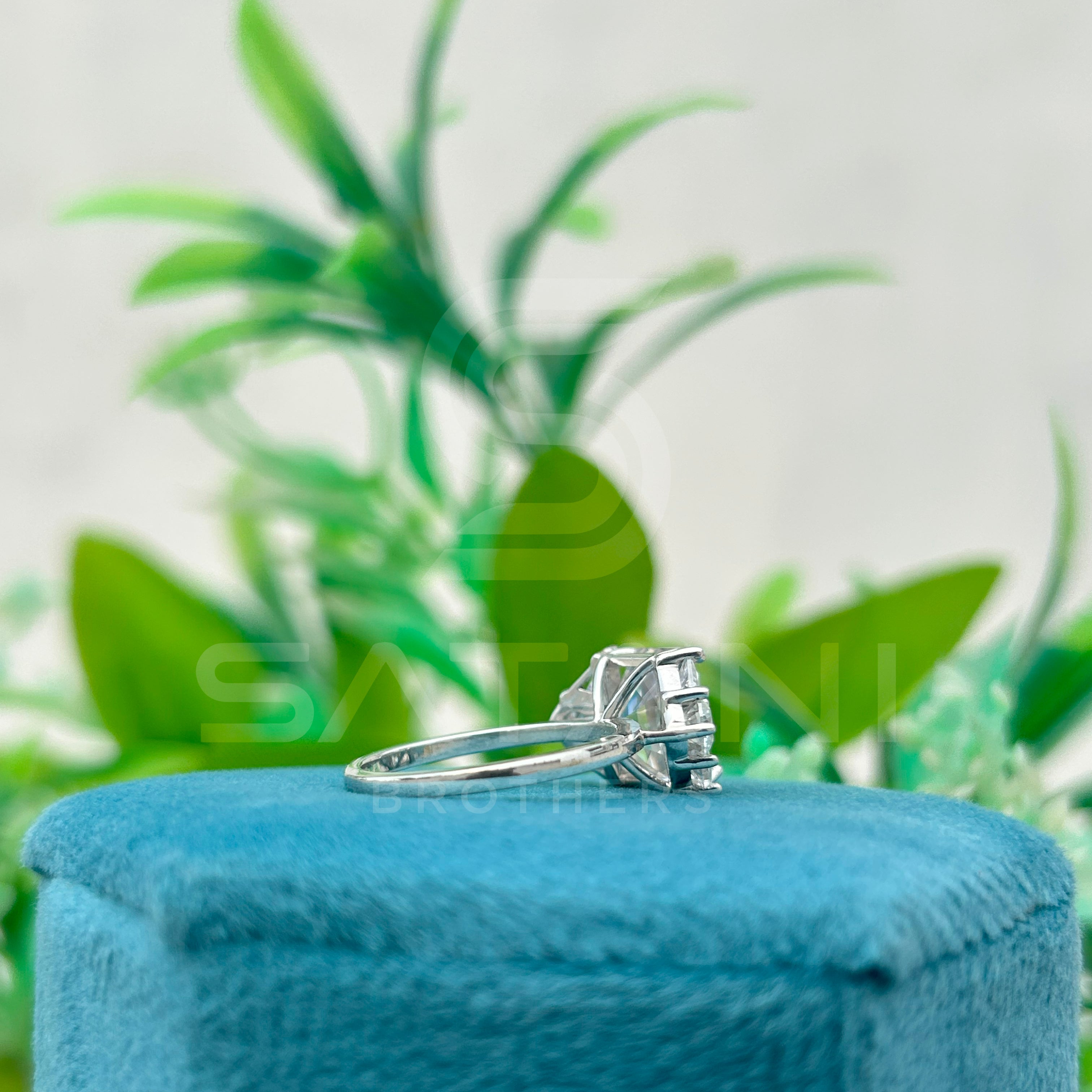 Vintage Emerald Cut Engagement Ring | Art Deco Moissanite Ring with Halo and Side Accents | Glamorous Statement Bridal Jewelry