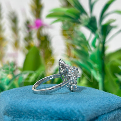 Floral Halo Moissanite Ring | Oval Center with Round & Princess Accents | Regal Engagement or Party Ring