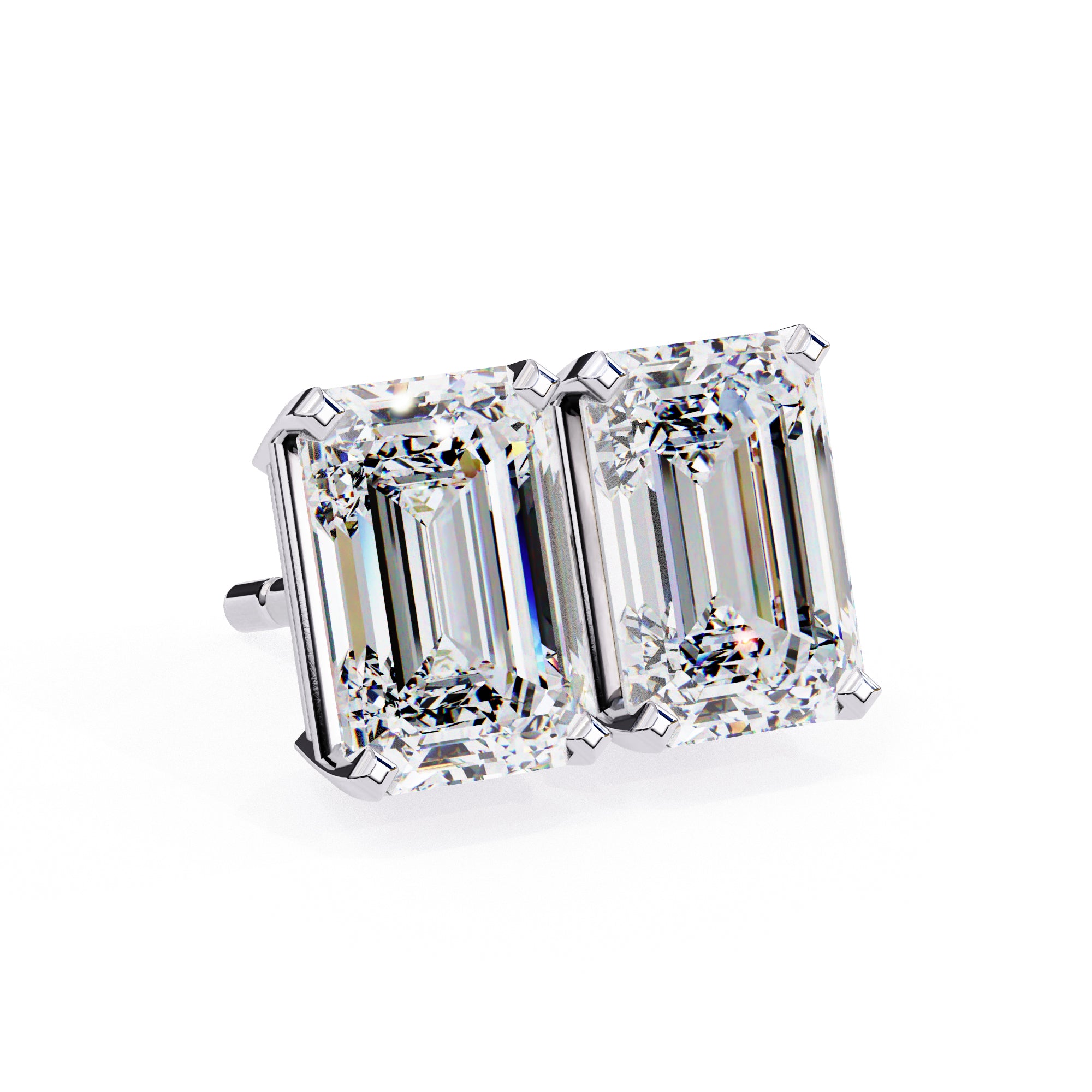7.5x5 mm Emerald-Cut Moissanite Stud Earrings in 925 Sterling Silver, 2.3 CTW, Classic Basket Setting