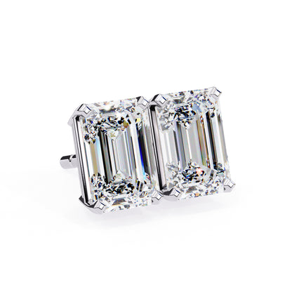 7.5x5 mm Emerald-Cut Moissanite Stud Earrings in 925 Sterling Silver, 2.3 CTW, Classic Basket Setting