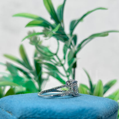 Emerald Cut Moissanite Engagement Ring | Split Shank Pave Band Ring | Three-Stone Bridal Ring | Sterling Silver Proposal Ring