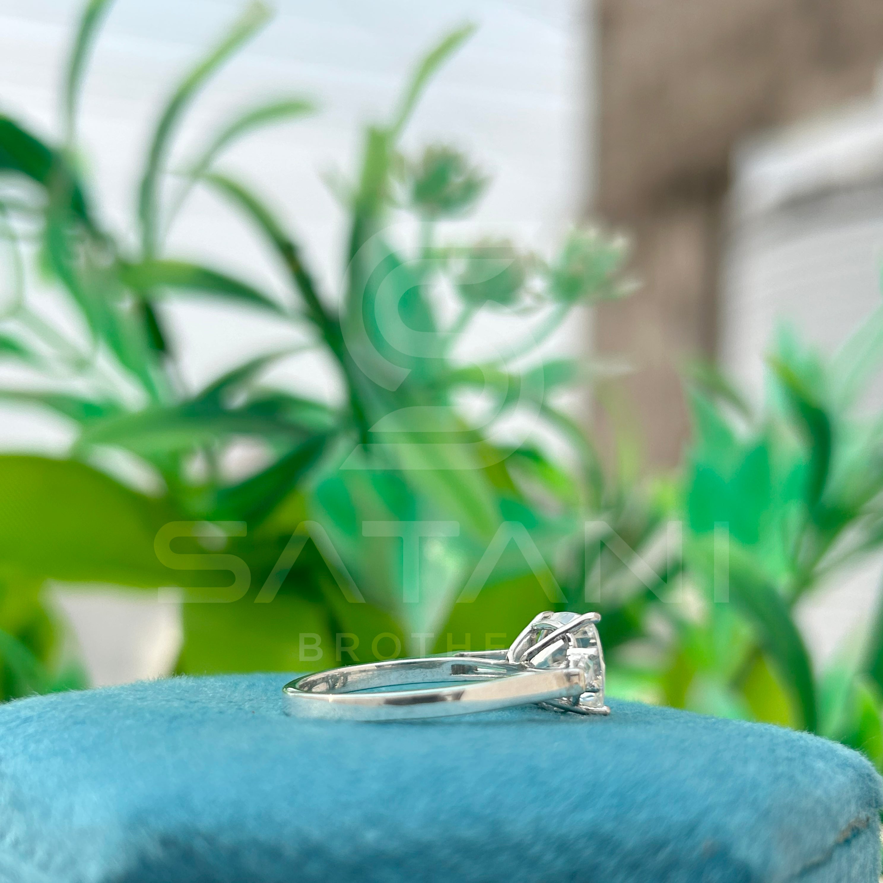 Cushion Cut Diamond Engagement Ring with Baguette Side Stones | 925 Silver Solitaire Ring | Classic Three Stone Diamond Ring for Women