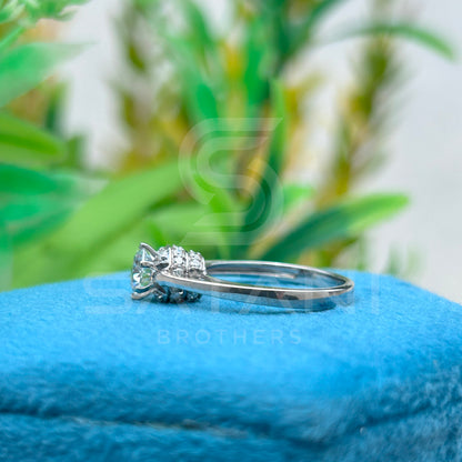 Moissanite Engagement Ring | Solitaire Round Cut | Hidden Halo | Dainty Split Shank | Silver Promise Ring | Bridal Ring for Her