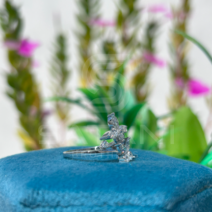 "Floral Butterfly Diamond Ring in White Gold"