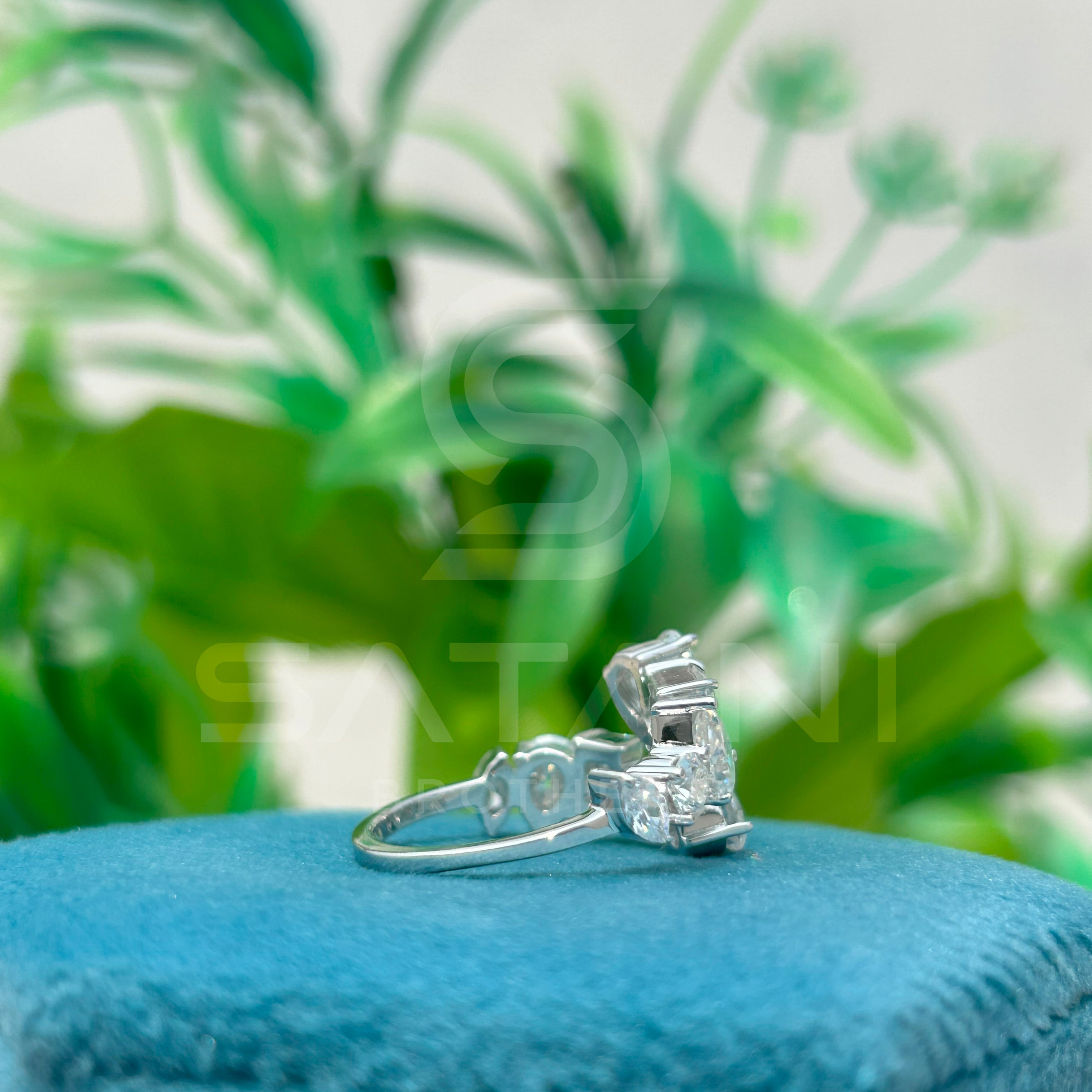 Diamond Band Ring with Emerald, Round, Pear & Marquise Cut Stones | 925 Silver Multi-Shape Diamond Ring | Elegant Anniversary or Wedding Band