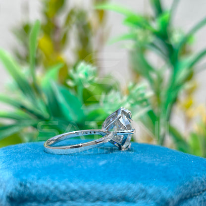 Cushion Cut Diamond Engagement Ring – 10x10mm Solitaire with Pave Band, Elegant Bridal Ring