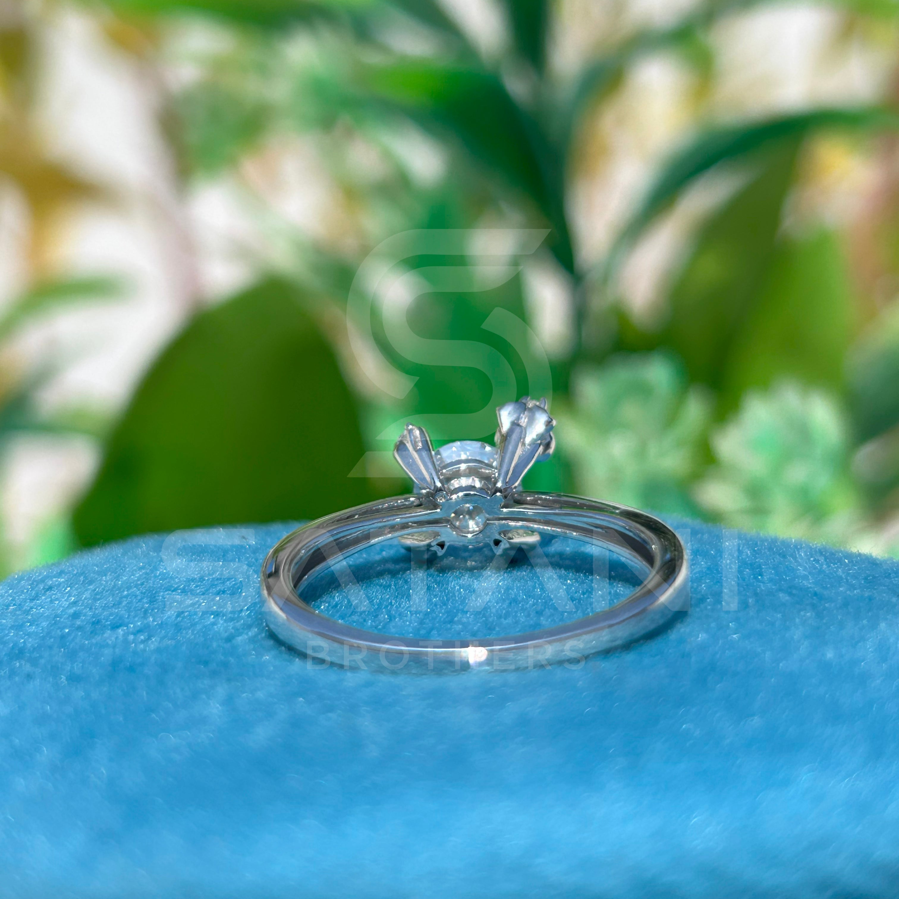 Floral Solitaire Moissanite Ring – White Gold Engagement Ring with Flower Accent – Dainty Promise Ring for Her