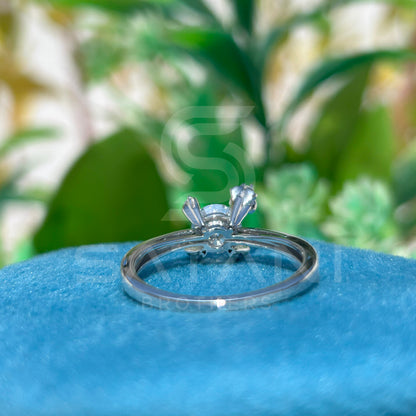 Floral Solitaire Moissanite Ring – White Gold Engagement Ring with Flower Accent – Dainty Promise Ring for Her