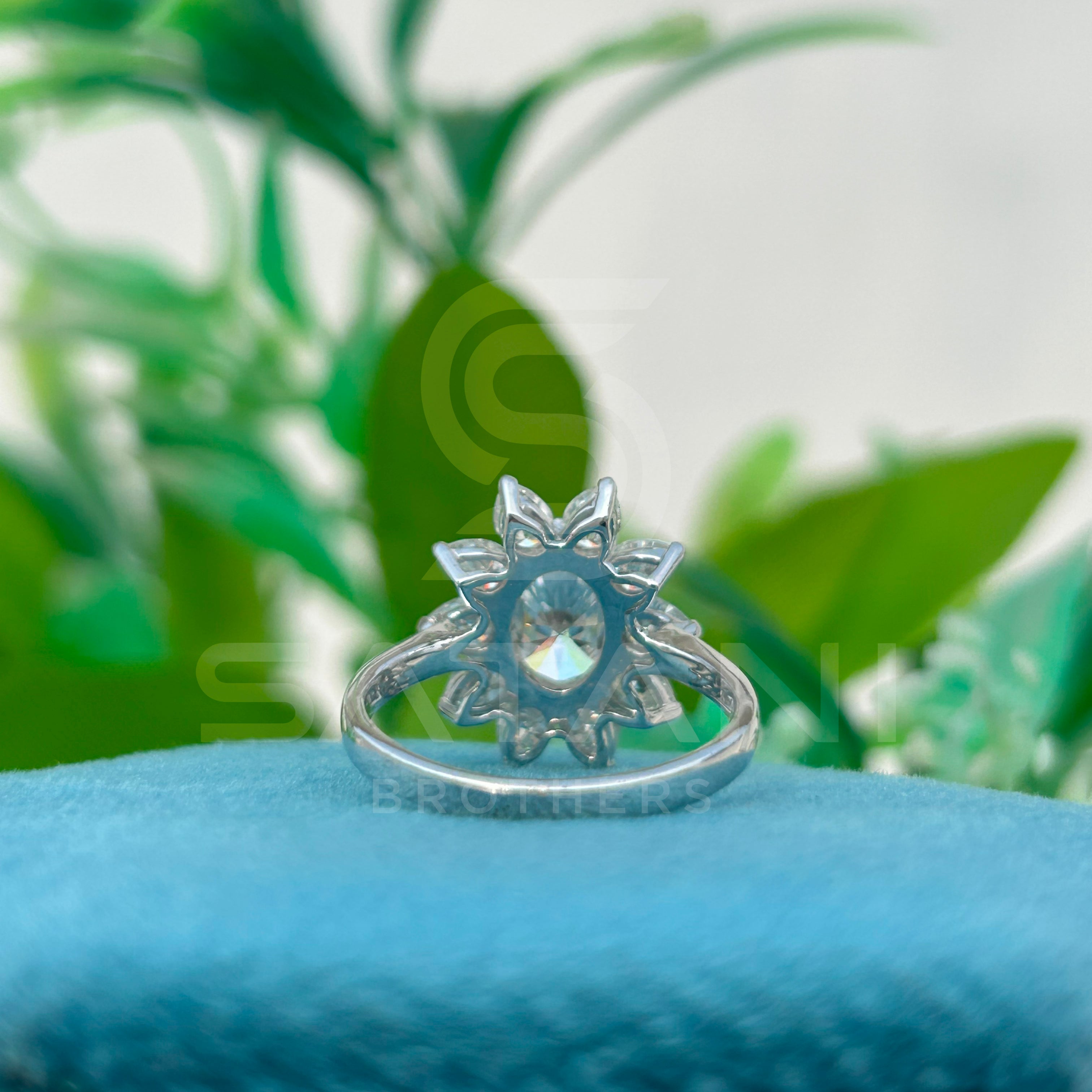 Oval Cut Diamond Engagement Ring – Pear Shape Side Stone Flower Cluster Ring, Elegant Wedding Jewelry