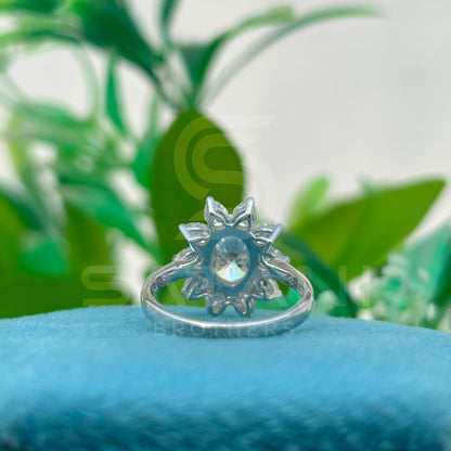 Oval Cut Diamond Engagement Ring – Pear Shape Side Stone Flower Cluster Ring, Elegant Wedding Jewelry