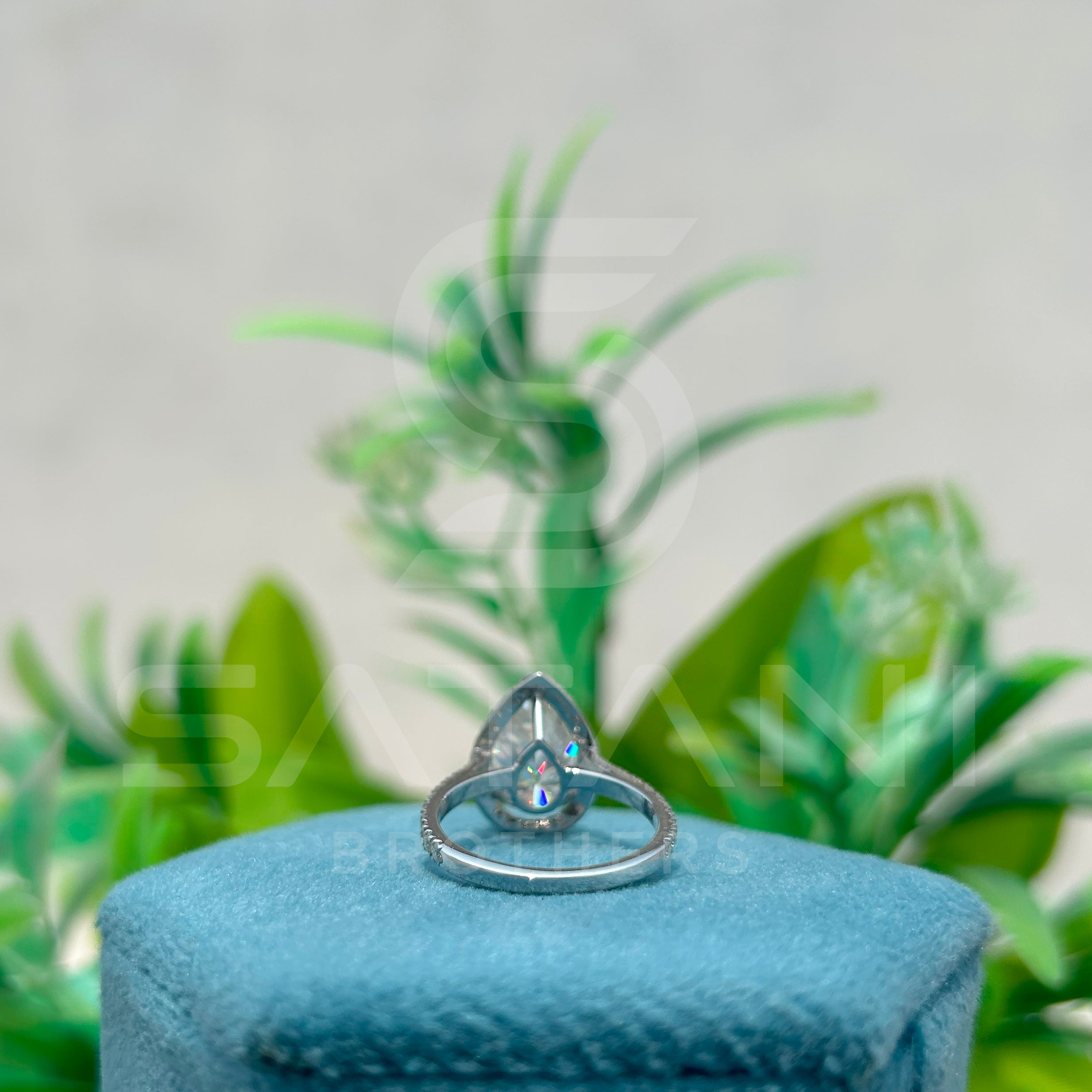 Pear Shape Moissanite Engagement Ring 12x8mm Center | Halo Bridal Ring with Accent Stones | White Gold Moissanite Ring