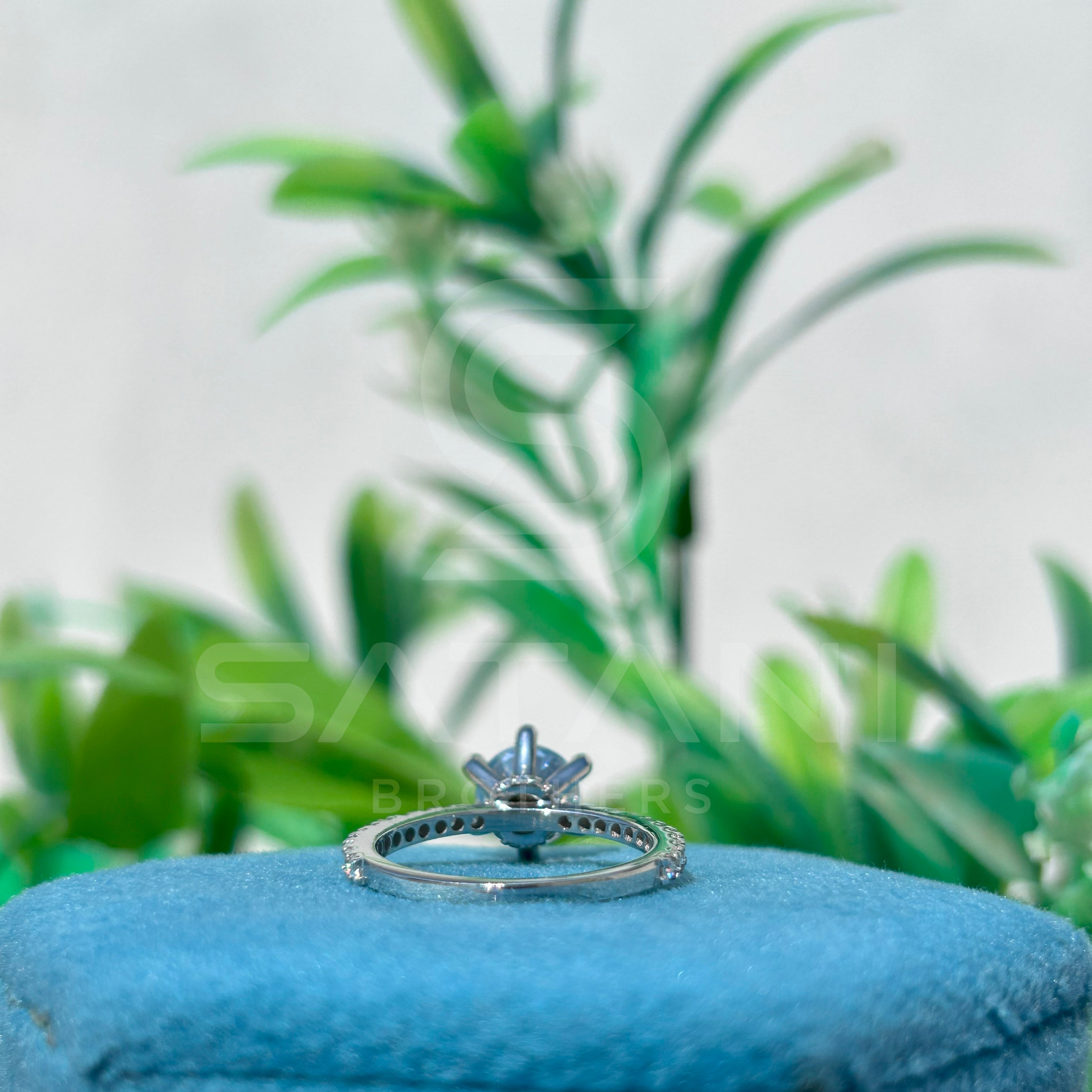 Classic Moissanite Solitaire Engagement Ring | 6-Prong Round Cut with Pave Band | Dainty Sparkling Proposal Ring | Timeless Bridal Jewelry