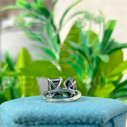 Elegant Black Diamond Solitaire Ring – Emerald & Marquise Cut, 925 Sterling Silver Engagement Ring, Unique Minimalist Jewelry Gift for He
