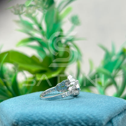 Cushion Cut Moissanite Engagement Ring 6.5mm Center with Round & Princess Side Stones | 10K White Gold Vintage Halo Bridal Ring