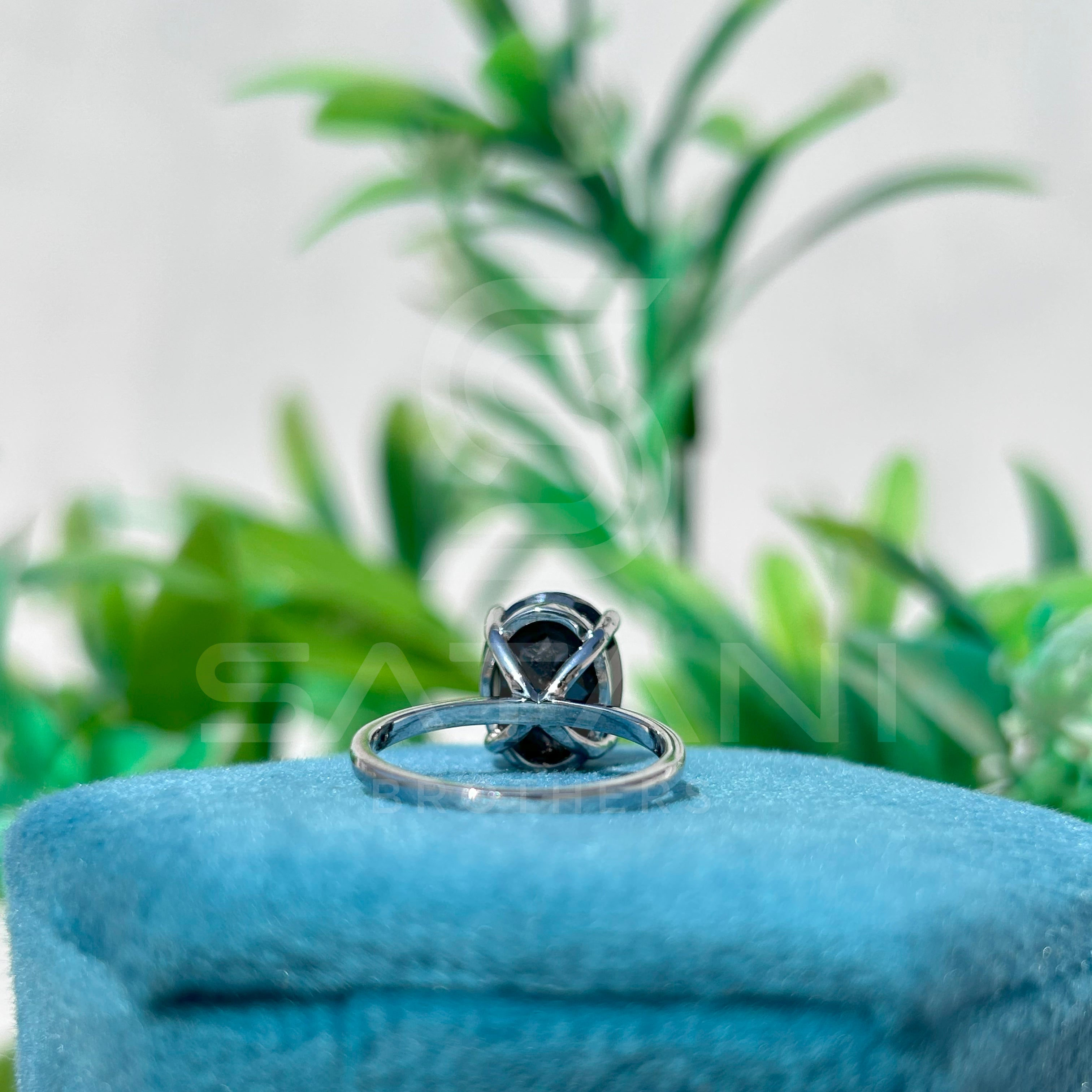 Elegant Black Moissanite Engagement Ring – White Gold Finish