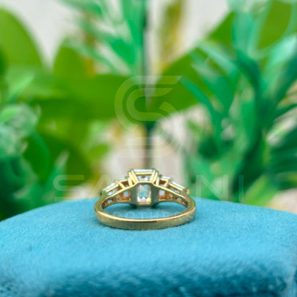 Five Stone Emerald Cut Moissanite Engagement Ring – Baguette & Tapered Baguette Side Stones, 14K Yellow Gold Classic 5 Stone Ring