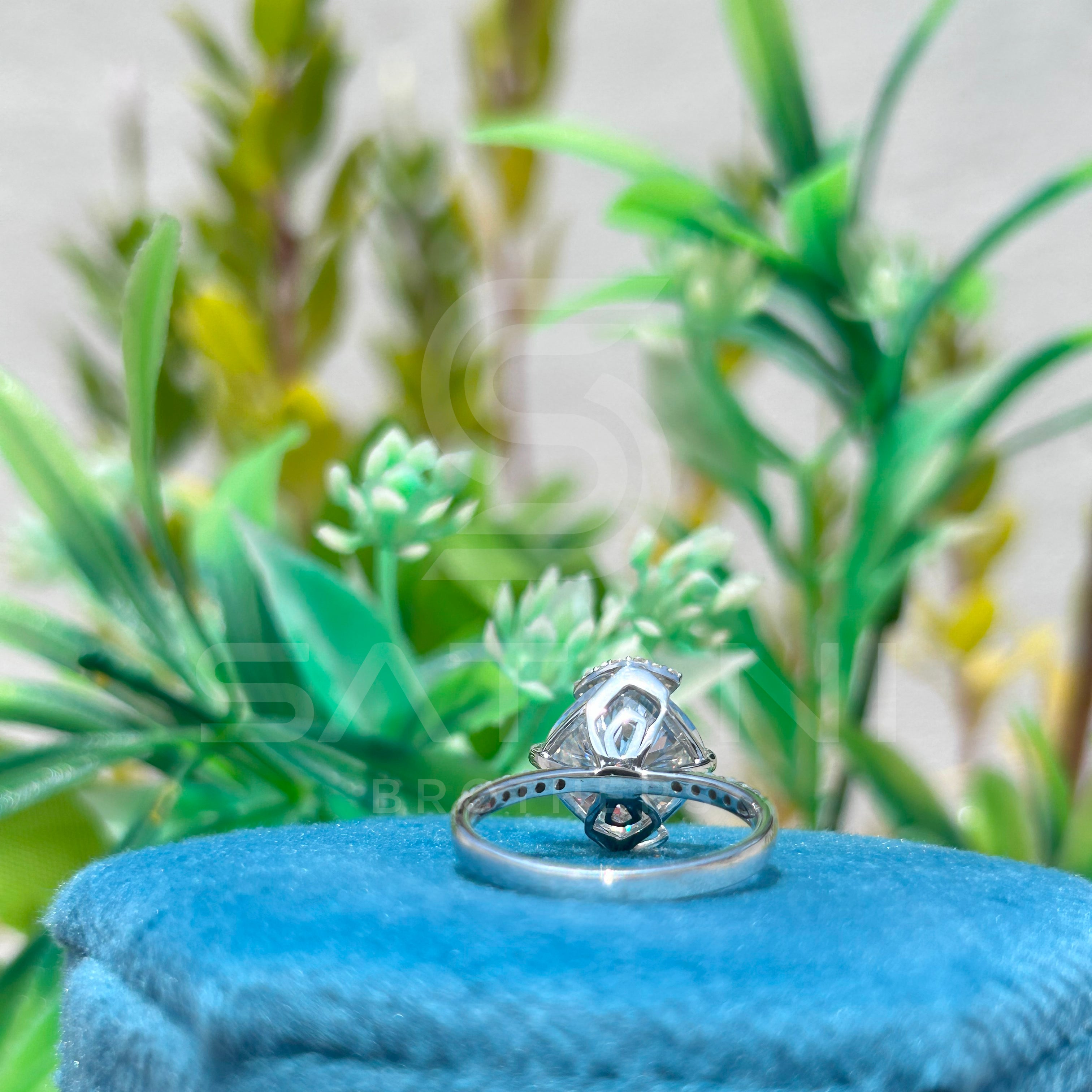 Cushion Cut Diamond Engagement Ring – 10x10mm Solitaire with Pave Band, Elegant Bridal Ring