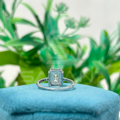 Emerald Cut Moissanite Engagement Ring – Dainty Pavé Band Moissanite Jewellery in White Gold, Elegant Bridal & Anniversary Ring by Satani Brothers