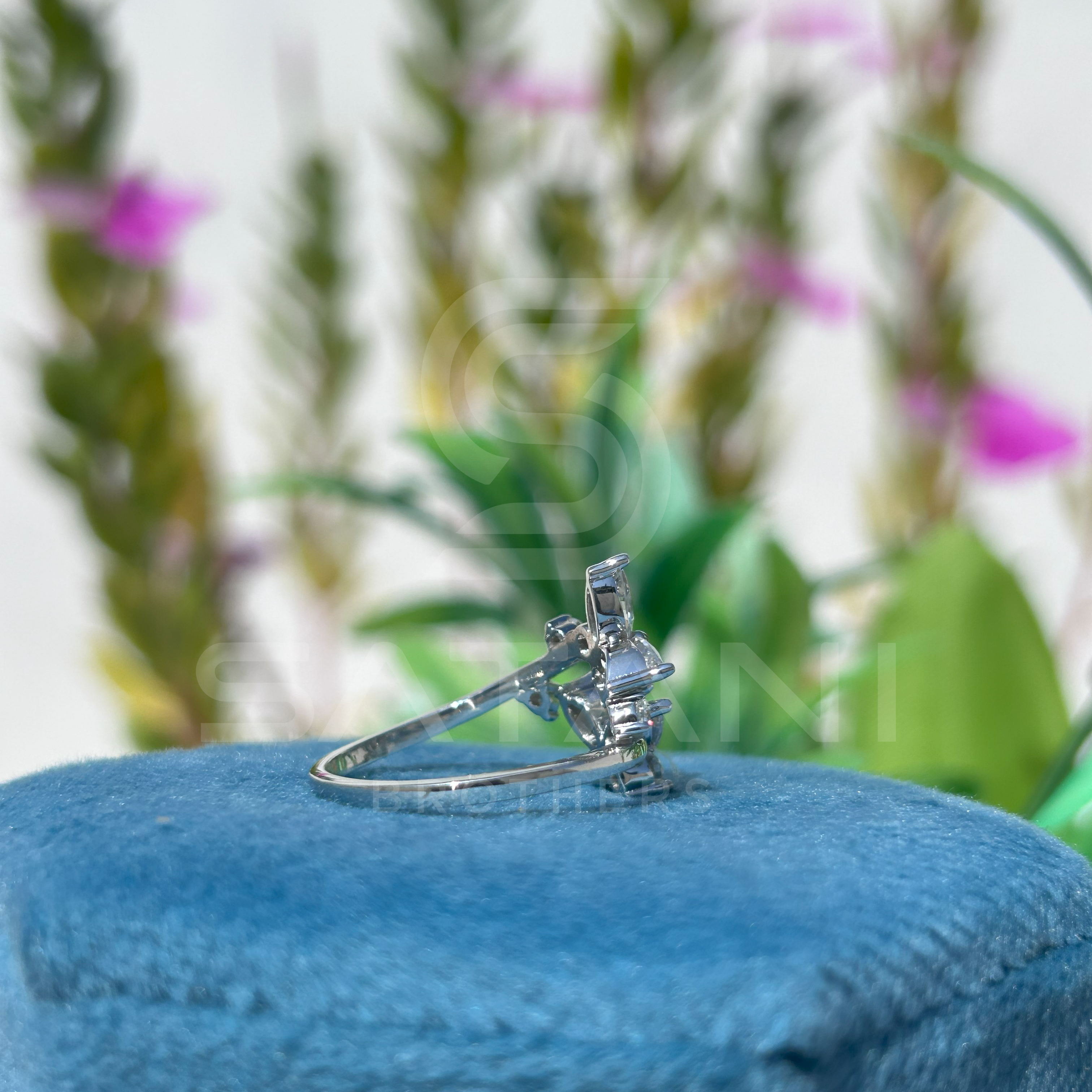 "Floral Butterfly Diamond Ring in White Gold"