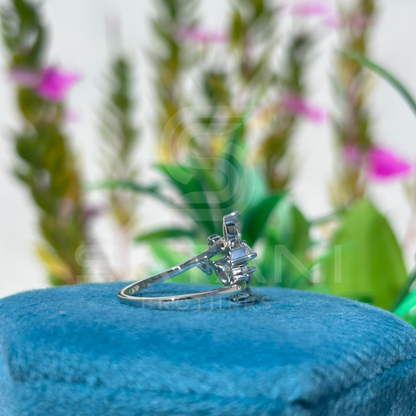 "Floral Butterfly Diamond Ring in White Gold"
