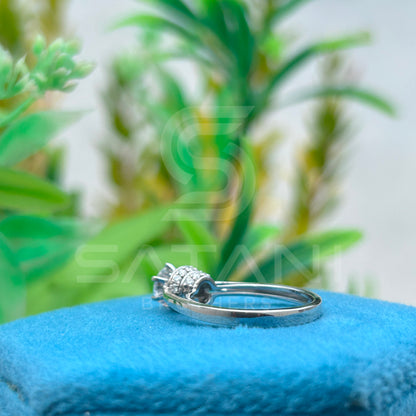 Moissanite Engagement Ring | Solitaire Round Cut | Hidden Halo | Dainty Split Shank | Silver Promise Ring | Bridal Ring for Her